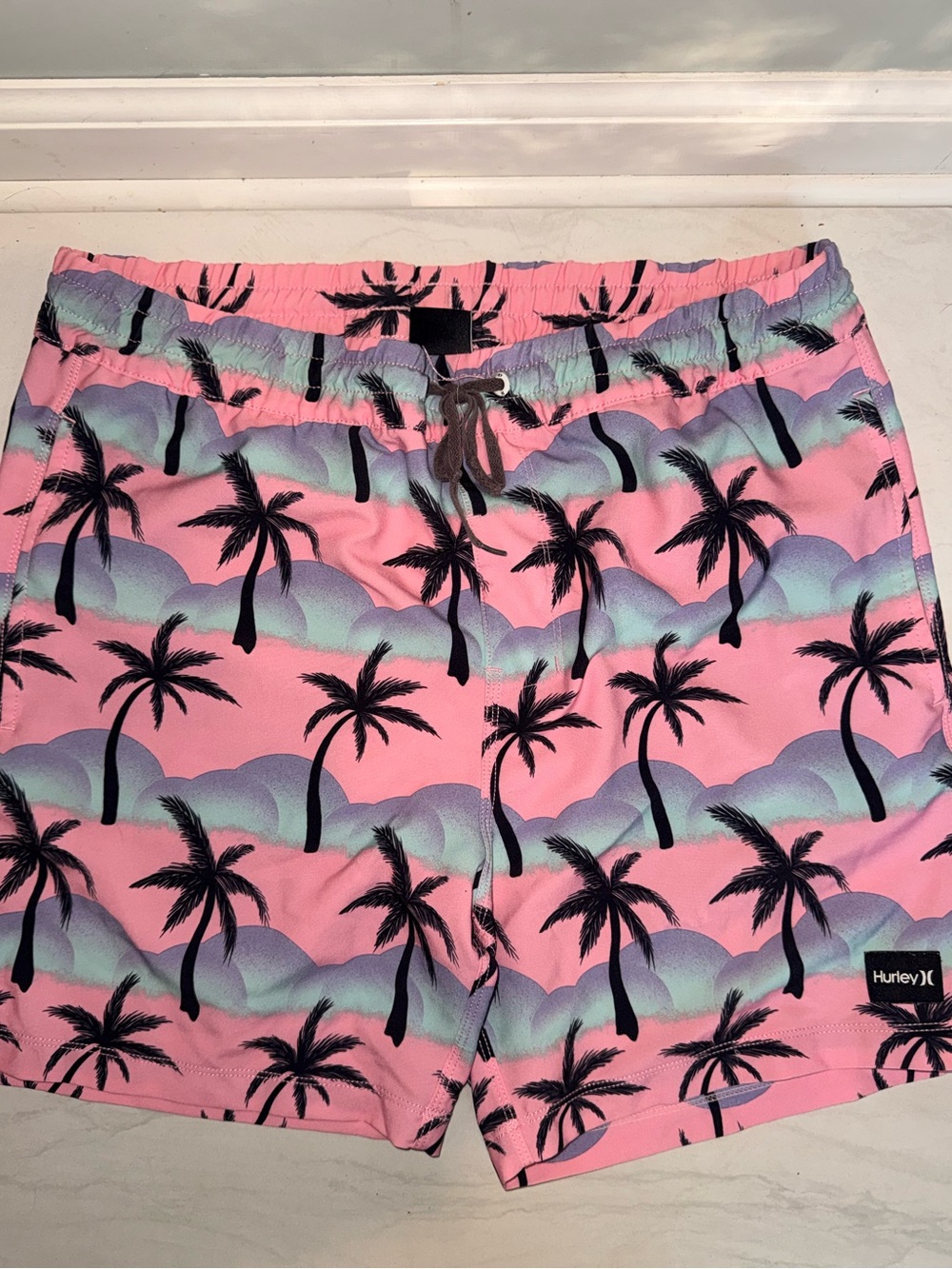 Hurley Pink Palm Print Men's Board Shorts with Black Palms